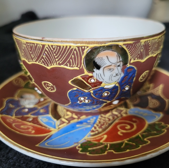 Rare vintage Satsuma Moriage Japanese Dragonware Geisha lithopane cup/saucer - Picture 6 of 16